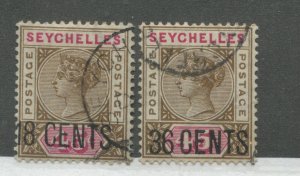 Seychelles QV overprinted 8 cents and 36 cents used