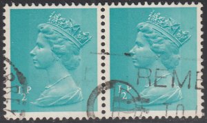 Great Britain 1970-95 used Sc #MH22 1/2p Machin 2-bar Pair