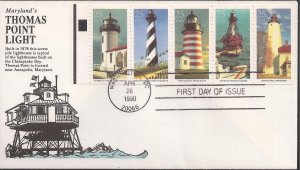 Paul Johnson Printed FDC for the 1990 Lighthouses Booklet Stamps