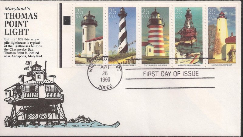 Paul Johnson Printed FDC for the 1990 Lighthouses Booklet Stamps