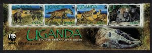 Uganda WWF Spotted Hyaena Bottom Strip of 4v WWF Logo 2008 MNH SC#1892a-d