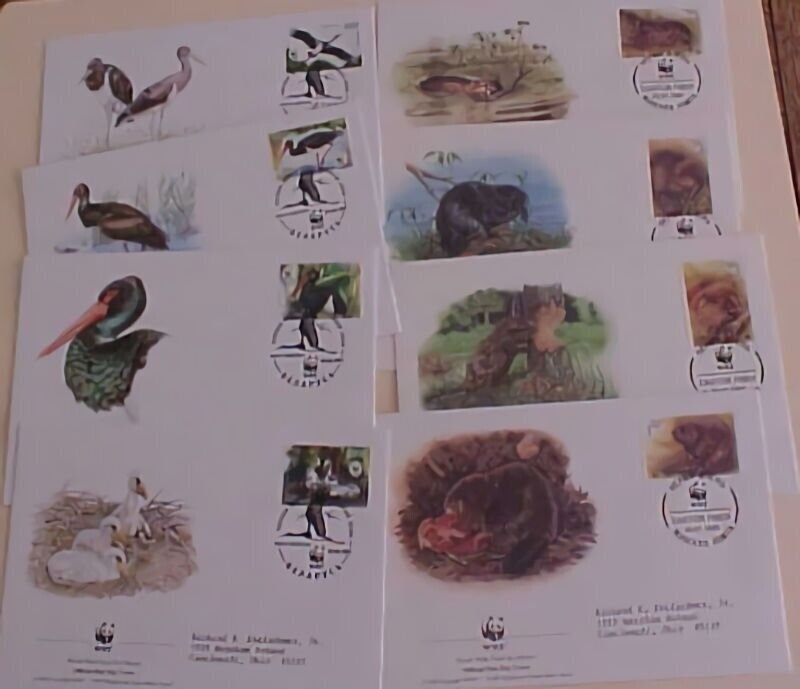 WILDLIFE  BELARUS BEAVER,EGRET   FDC 8 DIFF.  CACHET   1995/2005