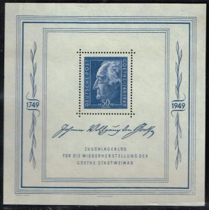 DDR 1949,Sc.#10NB11 MNH souv. sheet, Goethe 200th Anniversary of Birth. cv.€220