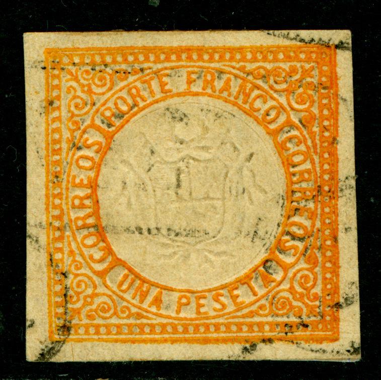 PERU  1872  Coat of Arms  1p  orange  Scott # 15 used  VF 