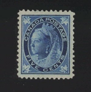 Canada Sc #70 (1897) 5c dark blue Victoria Maple Leaf Mint VF H