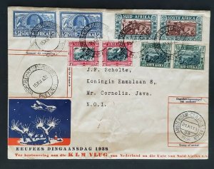 1938 Netherlands South Africa to Java Multi Franking First Flight Air Mail Cover