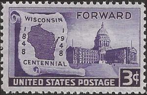 # 957 MINT NEVER HINGED WISCONSIN STATEHOOD 100TH ANNIV.