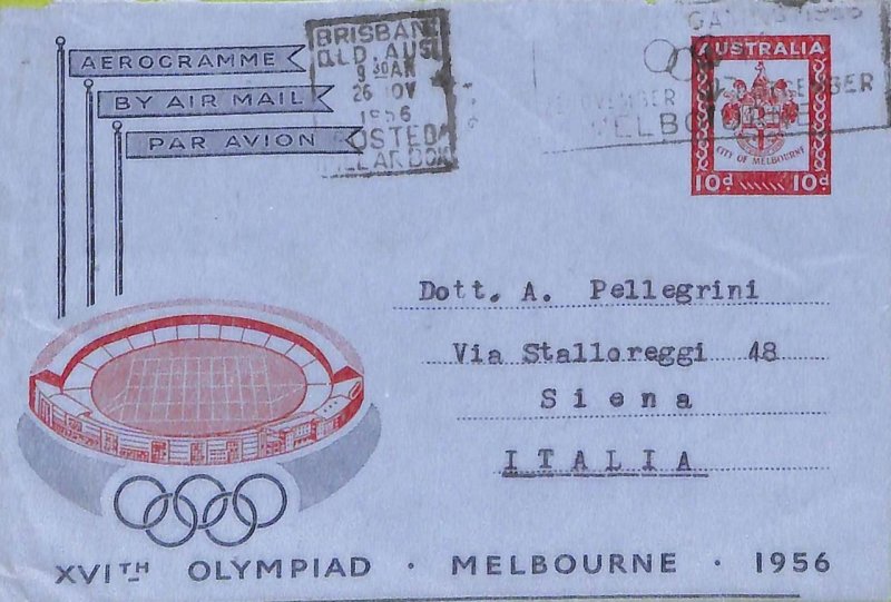 ac6705 - AUSTRALIA - POSTAL HISTORY - STATIONERY Aerogramme COVER 1956 Olympics