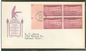 US 858 1939 3c Golden Anniversary of four states (block of four) on an addressed (typed) first day cover with an Olympia, WA can