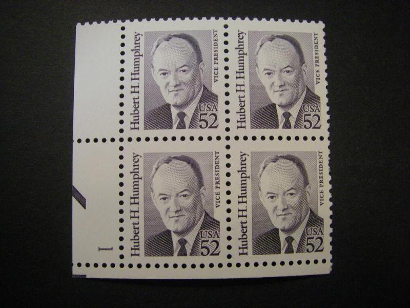 Scott 2189, 52c Hubert H. Humphrey, PB4 #1 LL, MNH Great American Beauty