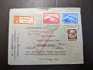 1933 Registered Germany Airmail Graf Zeppelin LZ 127 Cover Neumunster to USA
