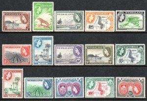 Nyasaland Scott 97-111 Elizabeth II defs. Mint Hinged, 2021 cv $66.50