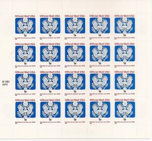 US O163 Official Mail US 1c sheet (20 stamps) MNH 2009