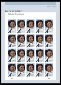 US Black Heritage, Edmonia Lewis. Imperf NDC Sheet of 20.Ships after 31 Jan 2022