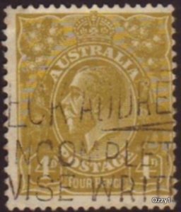 Australia 1929 Sc#73, SG#102 4d Olive KGV Head Kings Royalty USED.