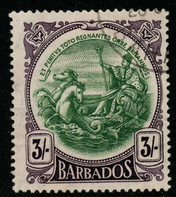 BARBADOS SG200a 1920 3/= GREEN & BRIGHT VIOLET FINE USED