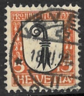 SWITZERLAND 1923 5c COAT OF ARMS PRO JUVENTUTE Semi Postal Sc B25 VFU