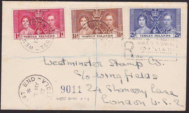 VIRGIN IS 1937 Registered cover WEST END / TORTOLA sub PO cds, scarce......67565