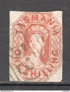 Tas043 1858 Australia Tasmania One Shilling Stamped 52 Launceston Gibbons Sg ...