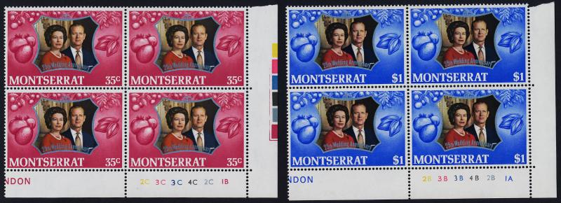 Montserrat 286-7 BR Blocks Plate 1B,1A MNH Queen Elizabeth Silver Wedding