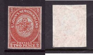 Newfoundland-Sc #11- id7-unused no gum 2d orange-imperforate-1860-S/H fee reflec