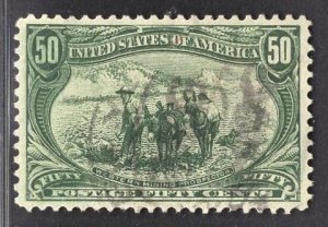 US Stamp#291 50c Sage Green Trans-Mississippi USED SCV $ $175.00 