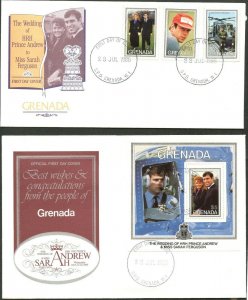 GRENADA Sc#1385-1388 1986 Prince Andrew Wedding Cpl Set & S/S Unaddr FDCs