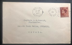 1937 Woking England cover To Smooth Rock Falls Canada King Edward VIII Stamp