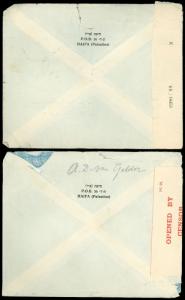 1940,41 WWII Censor Tape LOT/5 PALESTINE -NYC, HAIFA, TEL AVIV, Good Stamp Vars!