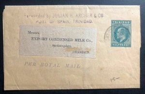 1920s Port Spain Trinidad & Tobago Wrapper Cover To Dresden Germany