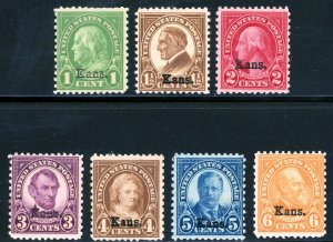 USAstamps Unused FVF US 1929 Kansas Overprint Scott 658 - 664 OG MNH LH SCV $120