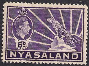 Nyasaland 1938 - 44 KGV1 6d Violet MM SG 136 ( L1247)