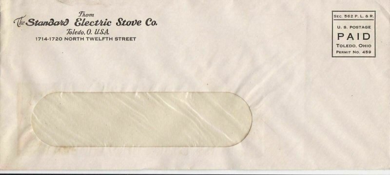 U.S. THE STANDARD ELECTRIC STOVE Co. Toledo N.Twelfth St. PrePaid Cover Rf 47206