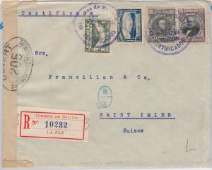 BOLIVIA -  POSTAL HISTORY -   COVER to SWITZERLAND with SWISS CENSURE BAND 1916