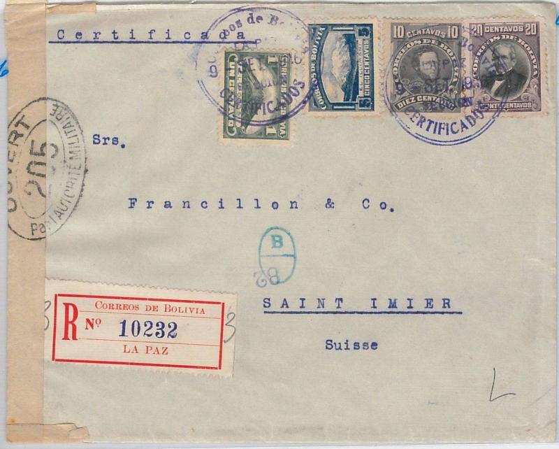 BOLIVIA -  POSTAL HISTORY -   COVER to SWITZERLAND with SWISS CENSURE BAND 1916