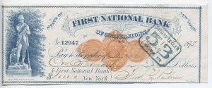 1873 RN-D1 First National Bank of Cooperstown NY check in blue [6440.36]