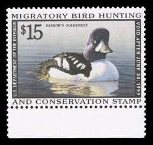 United States, Duck Hunting #RW65 Cat$40, 1998 $5 Barrow's Goldeneye, sheet m...