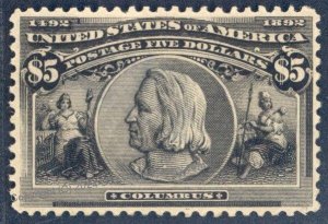 USA Sc#245 $5 Columbian Unused VF Thinned 113025