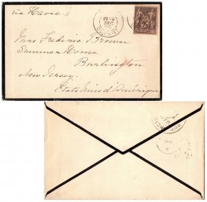 France 25c Peace and Commerce 1896 to Burlington, N.J.  Cancel unreadable.  I...