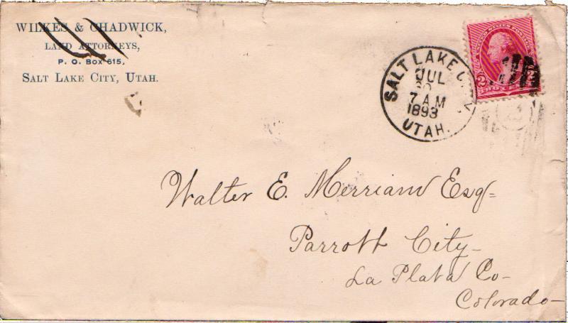 United States Utah Salt Lake City 1893 numeral duplex.