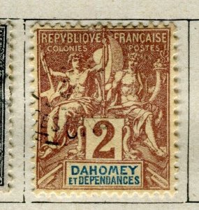 FRENCH COLONIES DAHOMEY; 1890s early Tablet type used 2c. value