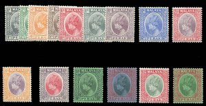 Malayan States - Perak #69-83 Cat$280, 1935-37 1c-$5, complete set, mostly li...