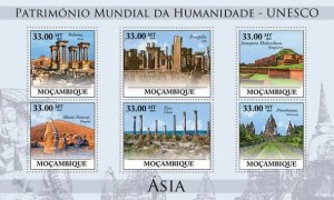 MOZAMBIQUE - 2010 - UNESCO Heritage, Asia #1-Perf 6v Sheet-Mint Never Hinged