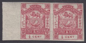 SG 36c North Borneo 1887-92. ½c magenta imperforate pair. Fine unmounted mint...