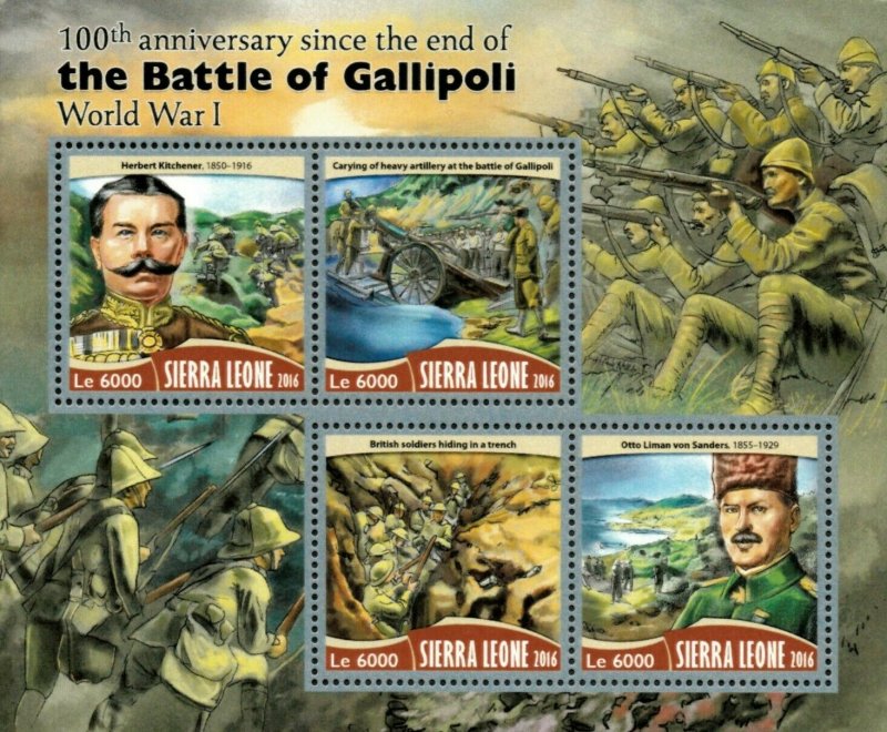 Sierra Leone 2016 - World War I, Battle of Gallipoli, 100 Years - Sheet of 4 MNH