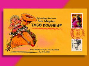 Shirley Rides The Wild Taco on Handcolored Event Cover for Ries TacoFest 2002