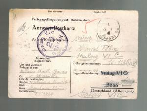 1941 France to Germany Stalag 6C POW Prisoner of War Postcard Cover Forwarded