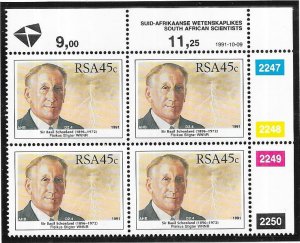 South Africa #811 45c  Sir Basil Schonland  margin block of 4  CV$1.60