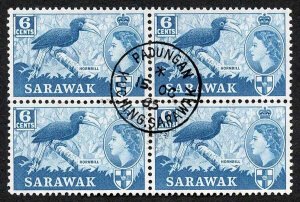 SARAWAK SG206 1964 6c Greenish Blue Wmk w12 CDS Block Cat 20 pounds