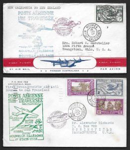 FRANCE NEW CALEDONIA 1940 TWO FIRST FLIGHT COVERS TO NEW ZEALAND NOUMEA CDS AND